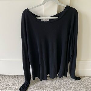 Wildfox black waffle long sleeve thermal tunic